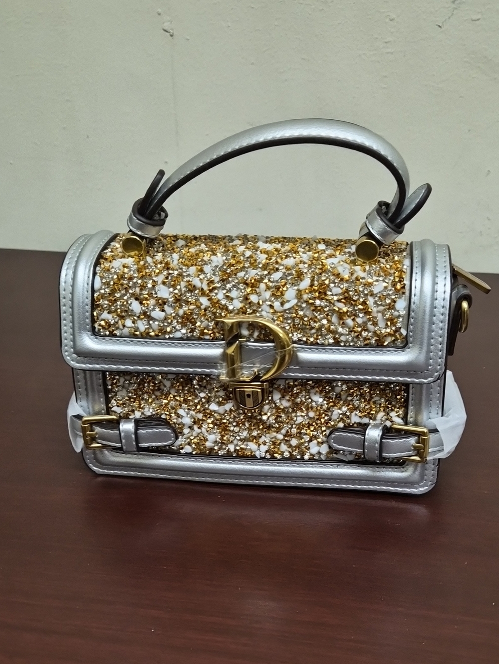Mini Top-Handle Glitter Satchel in Gold and Silver